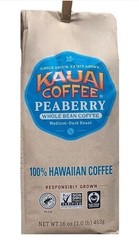 Kauai Coffee 100% Hawaiian Peaberry Whole Bean Coffee – 1 lb
